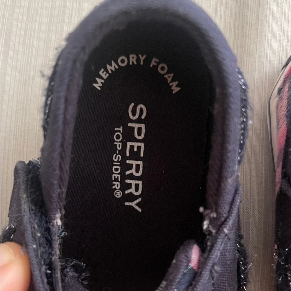 Sperry Kids Plaid Moccasins with Navy Trim